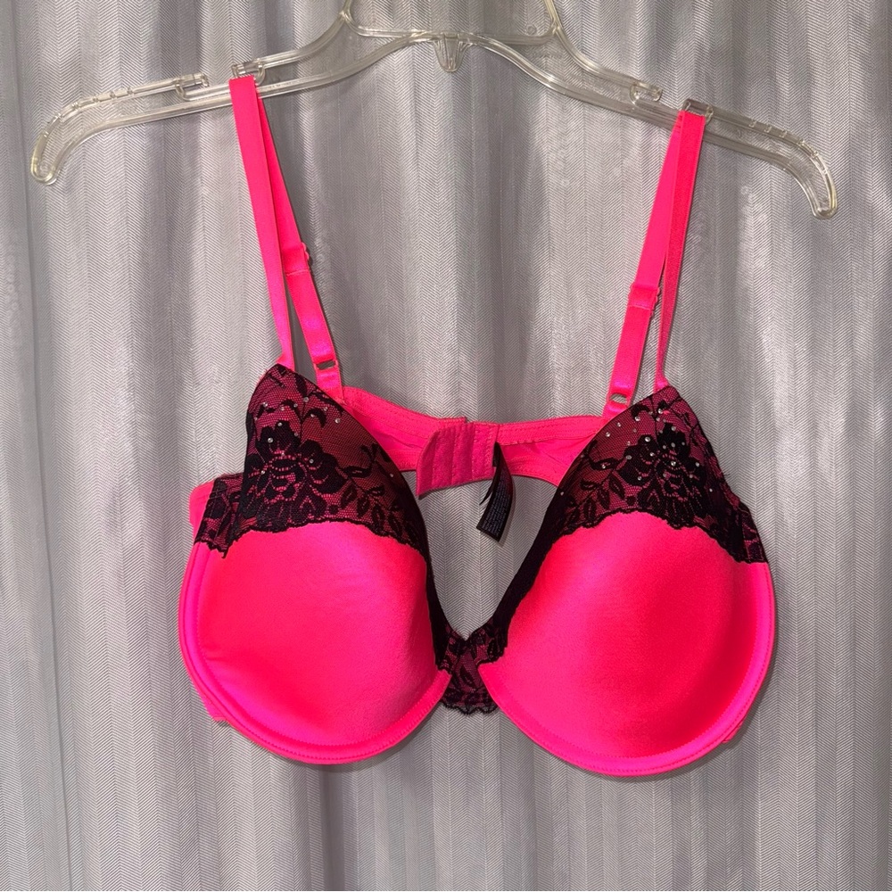 Smart & Sexy Hot Pink and Black Lace Bra 40D